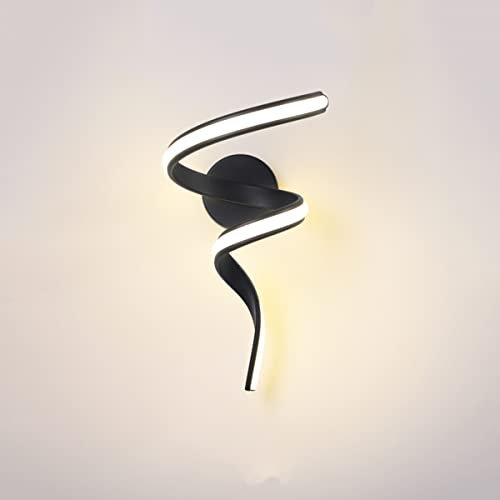 LOGT 12W LED Kreative Wandlampe Innen Dimmbar Spiral Wandleuchte Modern Aluminium Wandbeleuchtung Schlafzimmer Bettlampe Wand Acryl Lampenschirm Innenleuchte Flurlampe 3000K-6000K Schwarz