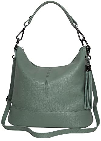 AmbraModa GLX09 - Damen Handtasche Schultertasche Beutel aus Echtleder (Avocadogrün)