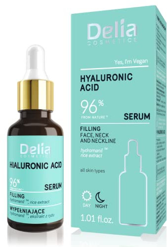 Delia Cosmetics - Siero Riempitivo - Acido Ialuronico - Pelle Matura - Riduce le Rughe - Migliora l'elasticità - Ritarda il processo d'invecchiamento - Pelle Idratata e Tonica - Vegano - 30ml