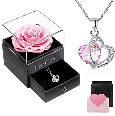 Laurraine Handgemachte konservierte Rosen-Schmuck-Geschenkbox, nie verwelkte Rosen, konservierte echte Rose, Valentinstag, Muttertag, Jubiläum, Geburtstag.