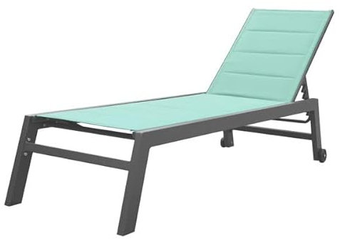 Happy Garden Bain de Soleil Barbados en textilène Vert d'eau et Aluminium Anthracite. Transat d'extérieur Multi Position.