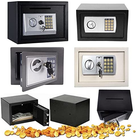 Mini Safe Boxes for Home, Fireproof Digital Safe Box Home Safes Electronic Lock Box, Anti-theft Cash Money Documents Security Deposit Strong Box, Wall or Floor Mounted (Small 4.6L, Black)