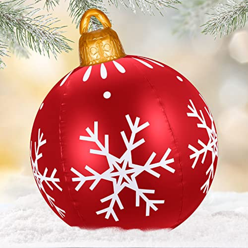 23,6 Pollici Palla di Natale Gonfiabile Gigante Pallone Natalizio Gonfiabile in PVC Sfera di Natale Decorata Extra Grande Decorazioni per Casa Albero Giardino Cortile (Fiocco di Neve)