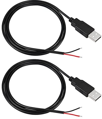 RIIEYOCA 2Pcs USB 2.0 macho Plug 2pin alambre desnudo,USB Power Data Cable DIY Pigtail Cable para Equipo USB Instalado o DIY Reemplazar Reparación(1M)