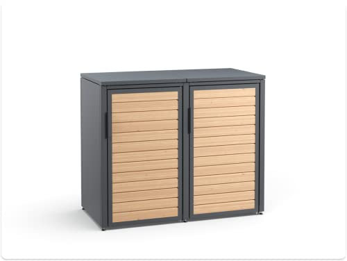 MEISTERBOX Forst - 2er Mülltonnenbox - Mülltonnenverkleidung mit Flachdach - Mülleimerunterstand 240L - Holzelemente