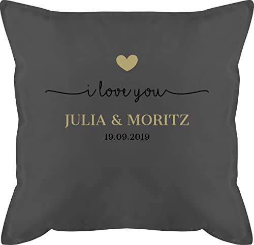 Kissen 50x50 - Ideen - I Love You mit Datum I Partner Geschenk I Geschenk Paare - 50 x 50 cm - Grau - Geschenke für Freundin partnerkisen Valentinstag ich sofakissen päärchenkissen paarkisssen