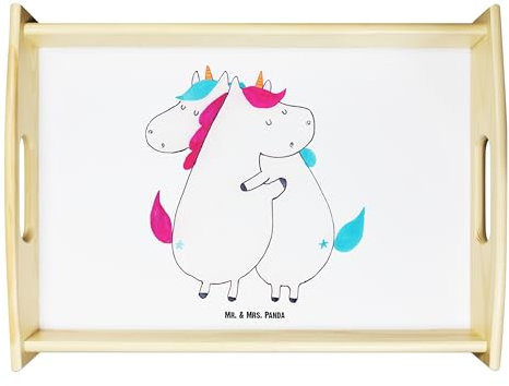 Mr. & Mrs. Panda Bandeja de servicio unicornios Abarcar - brillo, bandeja de desayuno, bandeja de cocina, hermana, hermanas, bandeja de madera, familia