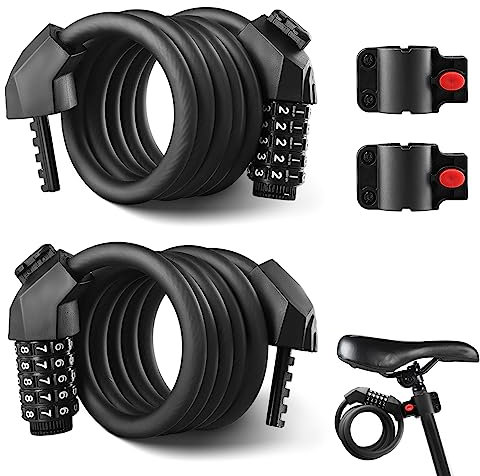 Bike Locks High Security Bicycle Chain Lock 5-Digit 2 Pack,Bike Lock Cable,Combination Bike Lock Small,Bike Lock High Security,Bike Chain Lock for Bicycle,Anti-Theft Cable Locks for Bike Cycle,Moto