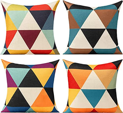 Ruedong Kissenbezug 40x40 4er Set Bunte Geometrische Muster Kissenhülle Dekokissen Kissenbezüge Couchkissen Deko Sofakissen Wohnzimmer Zierkissen für Stuhl Bett Garten Schlafzimmer