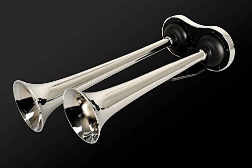 Marco Druckluft Doppelhorn in 24 Volt 35cm und 31cm lang (Trichter aus hochglanzverchromten Messing) inkl. Kompressor 2,0 bar