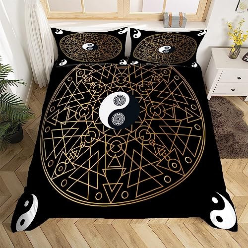 Yin Yang Bettwäsche 155x220 cm Weiche Mikrofaser Chinesische Motive Bettwäsche-Sets mit Reißverschluss 3 Teilig Bettbezüge mit 2 Kissenbezug 80x80 cm