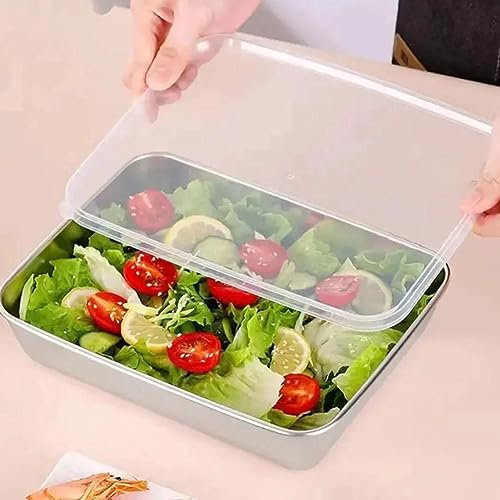 Generic Stainless Steel Square Dinner Plate with Lid, Baking Tray, Grill, BBQ Food Container, Storage, Serving Dish for Oven