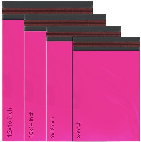 100 gemischte Versandtaschen, selbstklebend, 4 Größen, je 25 Stück pro iSOUL kleine bis große Versandtaschen, Portoverpackung, verschiedene Versandtaschen, Versand, Post, Paket, Hot Pink, 100 Stück