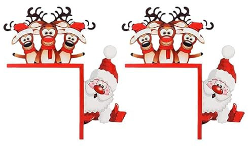 Anloximt 2Pack Weihnachten Türrahmen Dekoration Rentier Weihnachtsmann Türecke Dekoration Holztürrahmen Dekoration Türecke Dekoration für Tür Fenster Dekoration