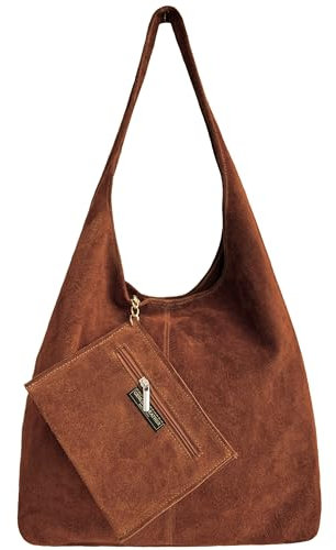 Modarno Umhängetasche Damen Wildleder Clutch Umhängetasche Shopper Damen Echt Leder, Hellbraun