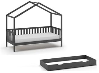 möbelando Hausbett >Dallas< in Anthrazit aus Massive Kiefer - 210x170x97cm (BxHxT)