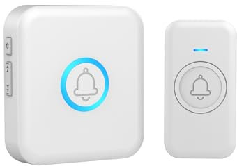 FOVKSUC Wireless Waterproof Doorbell with 60 Bells, 5 Volume Levels and Mute Switch, Strong Wireless Doorbell for Home, Classroom and Office (1 Receiver and 1 Button, White)