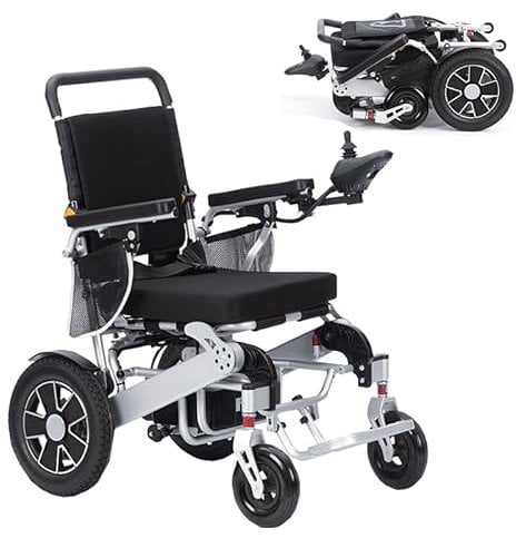 WMDMJT Foldable Electric Wheelchair (28kg) Portable Mobility Aid Motorised Chair with Removable 24V 12Ah Battery Powered Wheelchair with Controller,Silver-110 * 60 * 99 cm