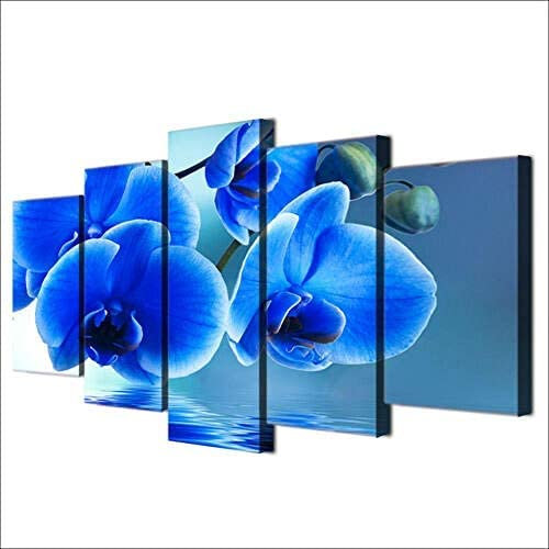 Gedruckte Bilder Auf Leinwand - 5 Stück Leinwandbilder - Dekorative Wandkunst Wandbilder - 5 Bilder Blaue Orchidee (Xl/Mit Rahmen 150 X 100 Cm) Für Wohnzimmer Büro Schlafzimmer Hotel Resta -0Q8K/F6I