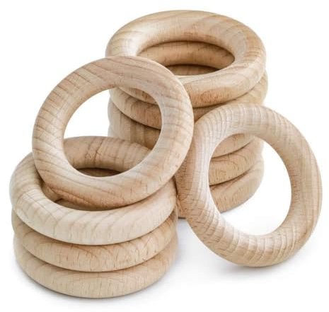 Wisafory 5 Stück Beißring Holz Baby Greifling Holzring Unbehandelt Glatt Holz Kreise Baby Spielzeug Zahnen Ringe Natürliche Hölzerne Ringe für DIY Handwerk Schmuckherstellung 60mm