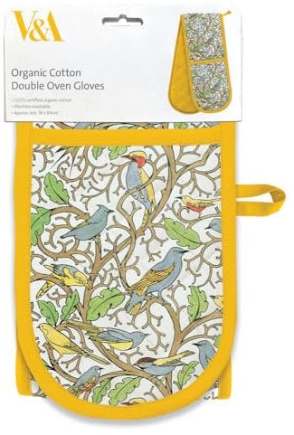Double Oven Gloves - Organic Cotton - Artistic Birds and Tree Design by C.F.A Voysey - Stylish Kitchenware