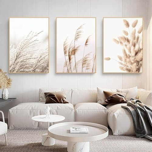 Muovel Pampasgras Leinwand bilder 3er set,Moderne Boho style Poster,Beige Pampas Wild Schilf Wandbilder,Home deko Bilder für Wohnzimmer Schlafzimmer Flur, Ohne Rahmen (Style-8,40x60cmx3pcs)