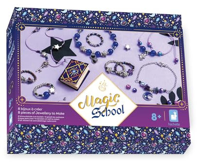 Janod - 8 Schmuckstücke zum Erstellen - Thema Hexen und Zauberer - Magic School - Kreativset für Kinder - Förderung der Feinmotorik und Konzentration – Ab 8 Jahren – J09132