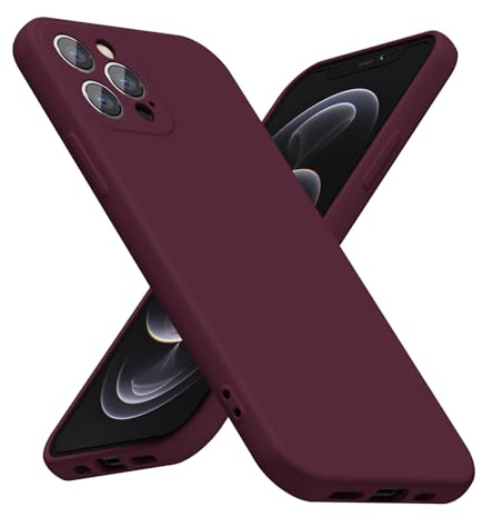 LoeoeL for iPhone 12 Pro Phone Case Silicone, Minimalist Ultra Thin Slim Soft Rubber Gel Solid Color Matte TPU Cute Case for Women Men, Girly Plain Aesthetic Design & Camera Cover, Burgundy Maroon