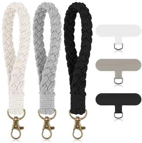Mabor Phone Wrist Strap, 3 Pcs Cell Phone Lanyard with Tether Tab Keychain Wristlet Charm Anti-Loss Phone Chain for Women Men