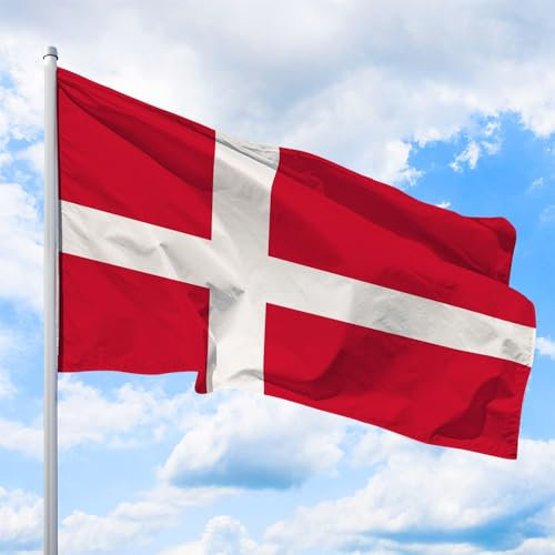 Dänemark Flagge 150 x 100 cm - für Fahnenmast, Dänemarkfahne aus reißfestem Fahnen-Polyester-Stoff, Hissfahne Quer wetterfest und UV-beständig