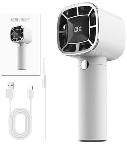 Ailgely Tragbarer Handventilator, Hochgeschwindigkeits-Turbofan, wiederaufladbarer elektrischer Ventilator mit Digitalanzeige, unterstützt 3-Gang-Wind einstellbar, für Camping, Reisen, Zuhause, Büro
