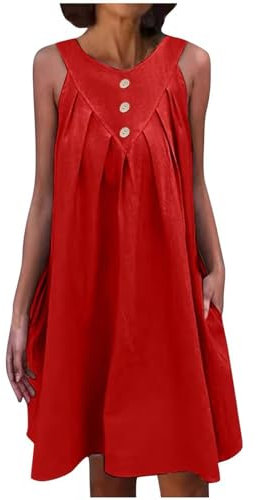 Vestiti Estivi da Donna Girocollo Manica Corta Vestiti Casual Abito in Vintage Elegante Tinta Unita Vestito Boho Abiti al Ginocchio Larghe Abito da Spiaggia Vestito Donna Primaverile Vestito da Casa
