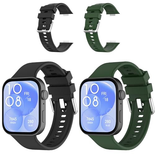 Simpeak 2 Piezas Correa Compatible con Huawei Watch Fit 4 Pro/4/3, Suave Silicona Correa de Reloj para Hombres Mujeres, Correa de Repuesto Compatible con Huawei Watch Fit 4 Pro/4/3, Negro/Verde