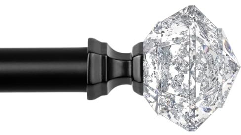 Gardinenstange Schwarz 80 bis 148 cm, HOTOZON 19mm Gardinenstange Ausziehbar mit Halterungen und Transluzentem Diamantfoemige Endstücke, Vorhangstange für Schlafzimmer, Wohnzimmer, Esszimmer, Küche