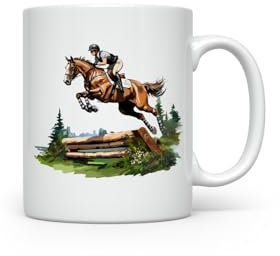 MAXIKIWI - Tazza da caffè o tè in ceramica liscia e resistente per casa o ufficio - perfetta per ogni occasione - Clip acquerello a cavallo - 300 ml