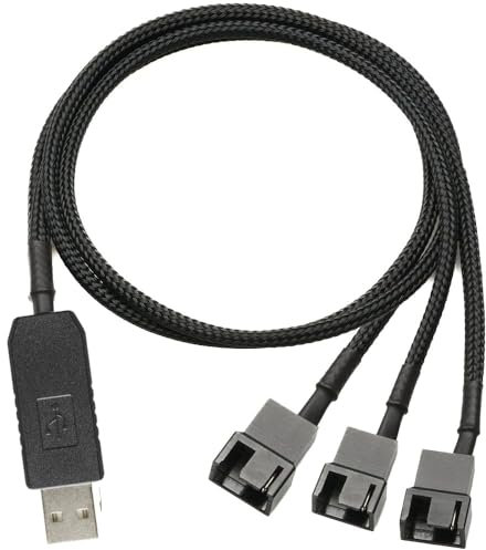 Guuzi Full Speed 12V Step Up USB Stecker auf 3Wege 4Pin Stecker PC Lüfteranschlusskabel, USB-A auf Dual-3Pin/4Pin Netzadapterkabel mit Ummantelung