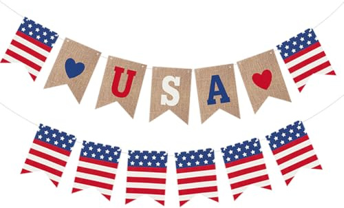 FSSTUD USA Brief Hängendes Banner 4. Juli Flagge Banner Rot Weiß Blau Wimpelkette Banner Patriotische Papierflagge Girlande Unabhängigkeitstag Banner Dekoration für Outdoor Zuhause