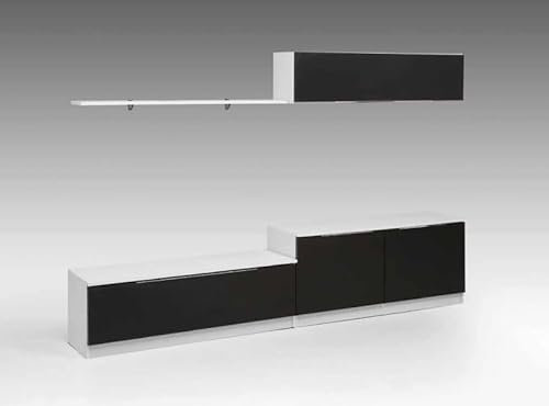 Phane Mueble de Salón KAM (Kit) (Blanco/Grafito) Diseño Moderno, Composición Salón Comedor, Mueble de TV, Juego de Salón - Elegante y Práctico - Color Blanco y Grafito - Servido en Kit, 240cm