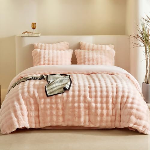 Lekesky Plüsch Bettwäsche 135x200 - Flauschige Bettwäsche aus Flauschig Kaninchenfellimitat - Rosa Winterbettwäsche 135x200 mit Reißverschluss und 1 Kissenbezug mit Reißverschluss 80x80cm