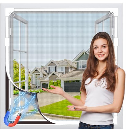 MLEJU Zanzariera Magnetica per Finestre,Fai Da Te in Fibra di Vetro, Zanzariera Magnetica Finestra Facile installazione Senza Foratura né Viti - Grigia (White Frame Gray Mesh, 110 x 130 cm)