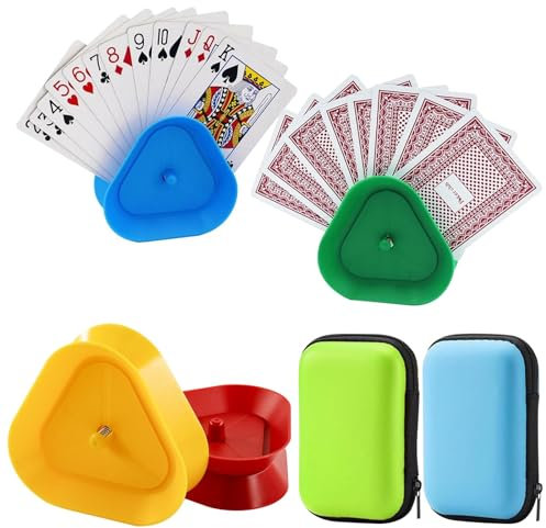4Pcs Porta Carte da Gioco + 2 Pcs Borsa da Trasporto per UNO, Porta Carte da Gioco di Plastica, Supporto di Carte da Gioco Triangolari, Portacarte da Gioco per Bambini, Adulti, Anziani, Disabili