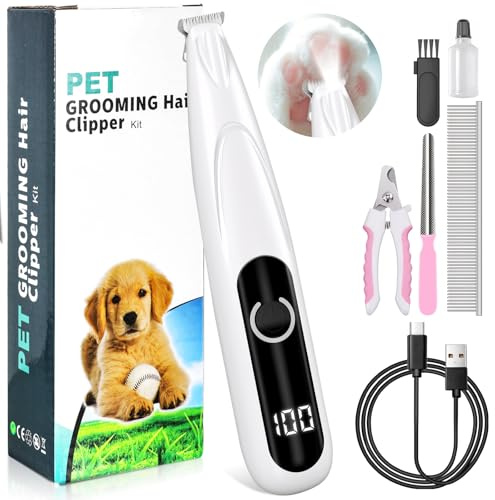 tlidfgeo Pfotentrimmer für Hunde mit LED-Licht, USB Rechargeable Hundepfoten Trimmer, Dr Pfoten Pfotentrimmer Leise hundezubehör, für Pfoten, Augen, Ohren, Gesicht