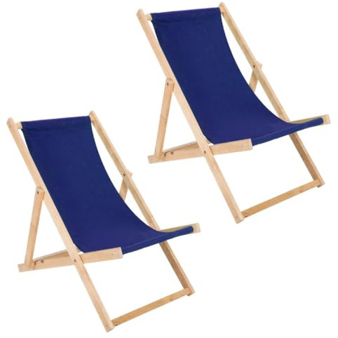 BAS Chaise Longue Pliante en Bois - Lot de 2 Transates de Plage Chaise Blue - Chilienne Pliante - Chaise Longue Jardin Relax Pliable pour Balcon, Plage, terrasse et Camping
