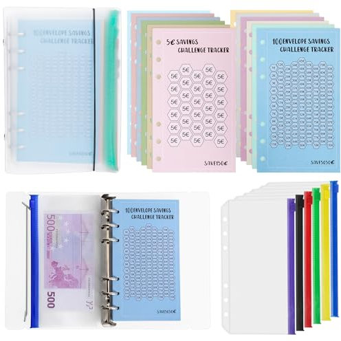 YEYIT Budget Planner Deutsch A6 Ordner a6 12 Stück Budget Binder mit Umschlägen Reißverschluss，Organizer Ringbuch A6 Binder Ringbuchordner 6 Loch für Bargeld Karten Speicher Geld Organizer