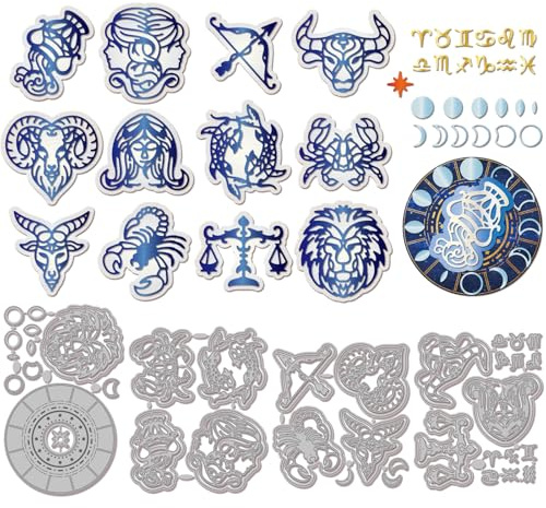 GLOBLELAND Stanzformen Mit Zwölf Sternbildern Für Bastelarbeiten Scrapbooking Metall Mondphasen Stanzformen Sterne Stanzungen Für Kartengestaltung Prägung Fotoalbum Basteldekoration