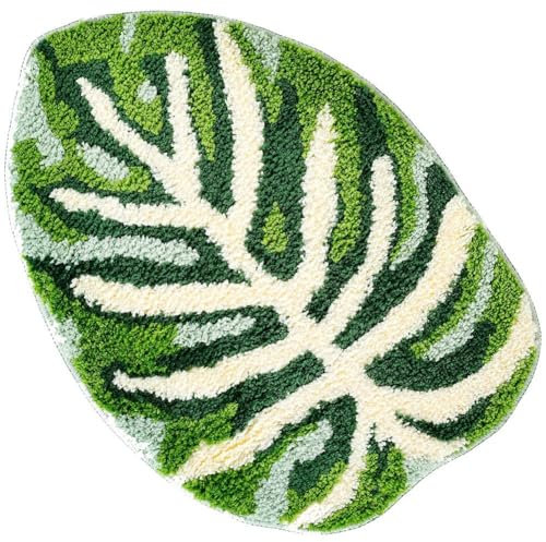 Vobumix Monstera Shaped Rug Green Green Leaf Mat Plush Bedroom Carpet Washable Floor Pad for Bathroom Doorway Decoration