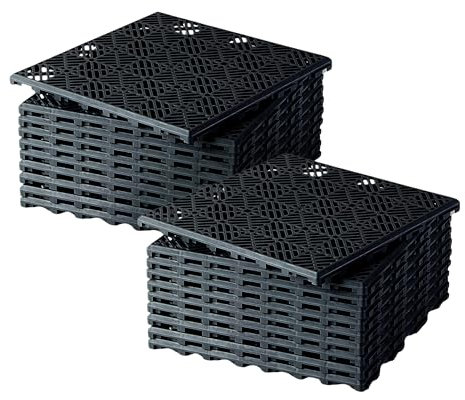 Home Hacks Garden Plastic Tiles 30x30cm Heavy Duty & Durable Interlocking Walkway Floor Path Patio Non-Slip Decking Tile Waterproof Patio Lawn Tiles for Pathway & Terrace (20x Black)