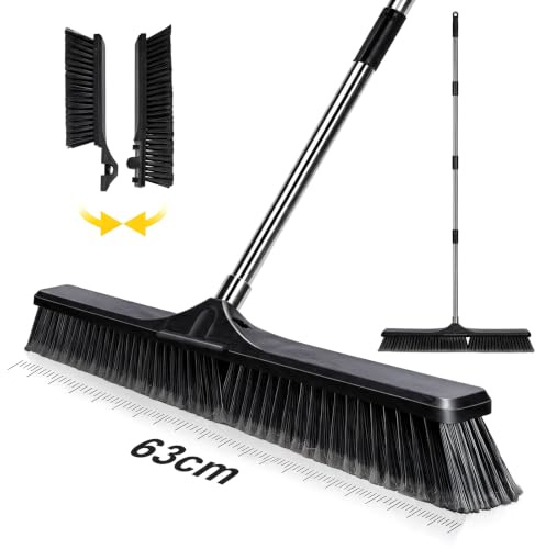 Masthome Balai Extérieur 63cm, 6 Couches Poils, Manche Inoxydable, Noir | Balai industriel résistant à l'abrasion, tête amovible, angle 45°, pour cour, terrasse, route, garage et surfaces rugueuses