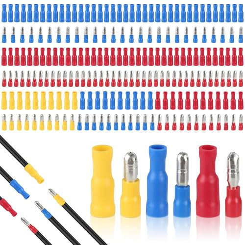 220 Pezzi Faston Elettrici, 110 Maschio e 110 Femmina Capicorda Elettrici, Faston Isolati da 0,5-6,0mm², Capicorda Elettrici a Crimpare con 3 Tipi di Colori per Auto e Moto