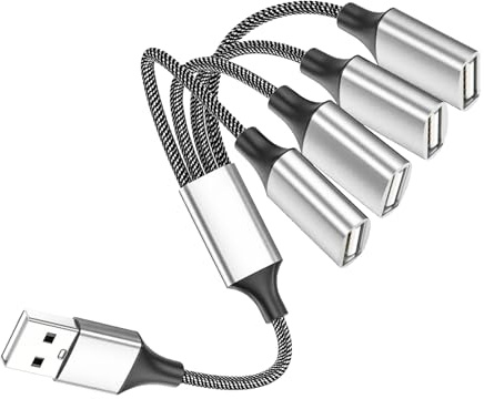 Leloco USB Splitter 1 zu 4 Verteiler 0,5m USB Y Kabel Adapter 2.0 | Aluminiumgehäuse, 480 Mbps Daten & 1.5A Laden. Plug & Play für Mac, Auto, PS4, Laptop. Erweitert 1 Port auf 4.